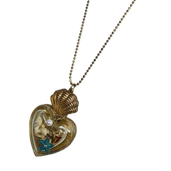 VTG Betsey Johnson Seashell Heart Bottle Icy Crystal Necklace 34" Mermaids Tail - Picture 8 of 11